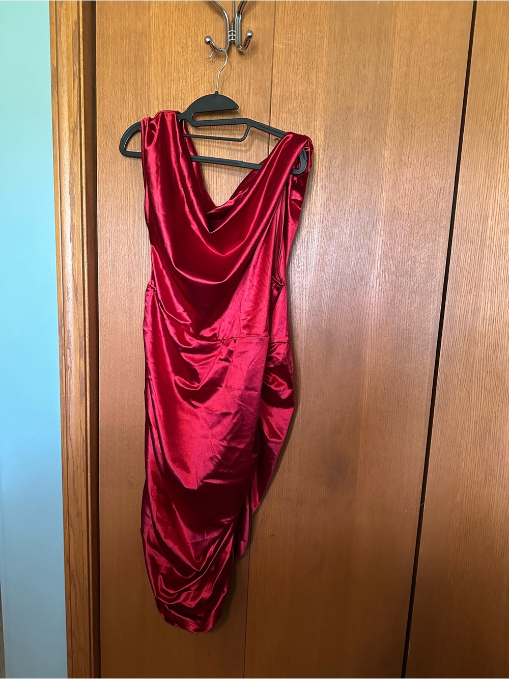 SHEIN Red Satin Asymmetrical Cowl Neck Dress